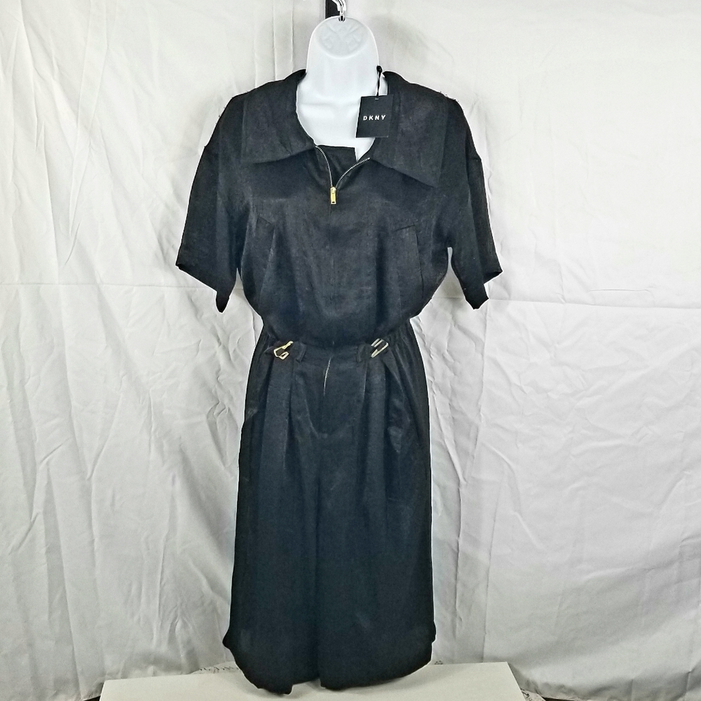 DKNY City Safari Black Collared Zip Down Romper - Picture 2 of 8